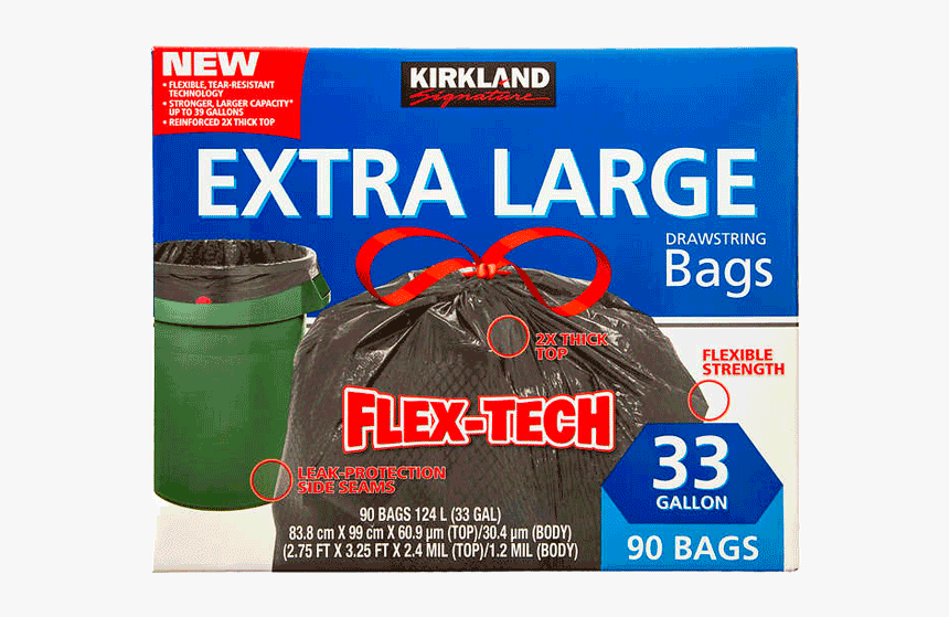 Kirkland Signature Flex Tech 33 Gallon Trash Bag - Waste Container, HD Png Download, Free Download