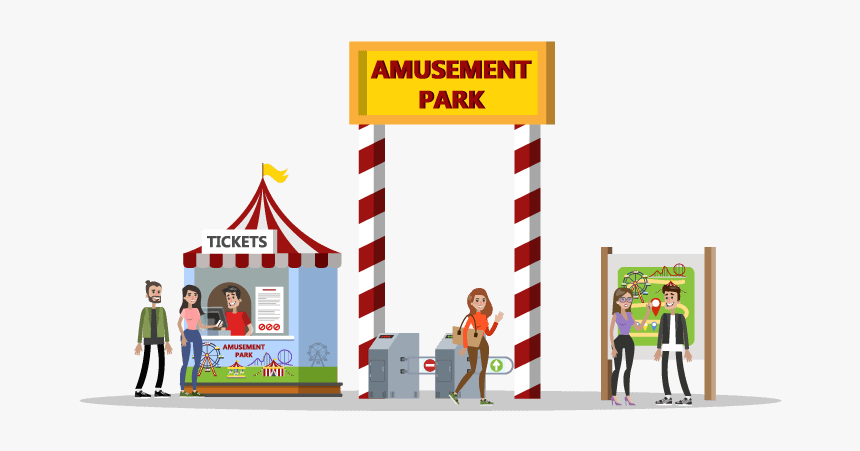 People Purchasing Tickets For An Amusement Park Using - Amusement Park Entrance Clipart, HD Png Download, Free Download