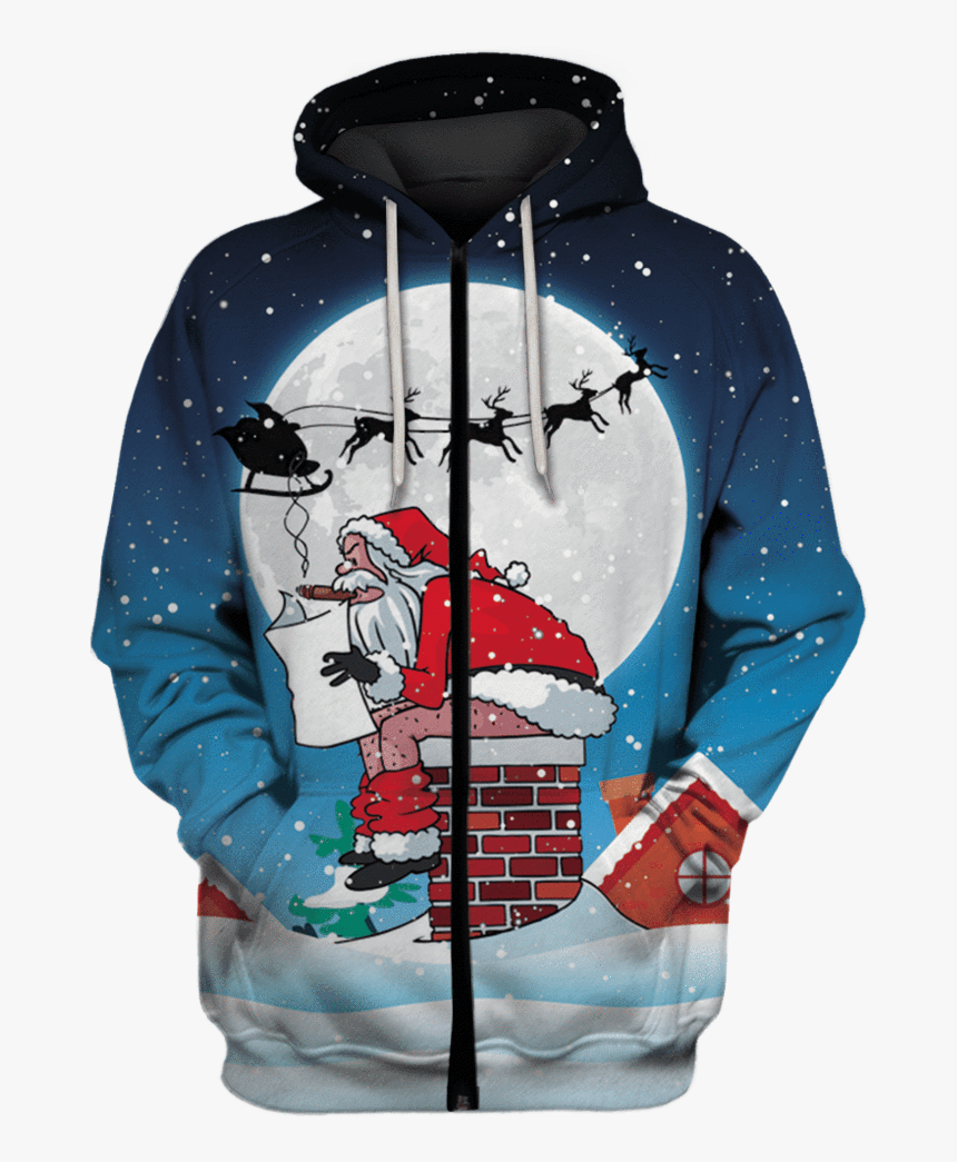 Santa Claus Sitting On Christmas Chimney Custom T-shirt - T-shirt, HD Png Download, Free Download