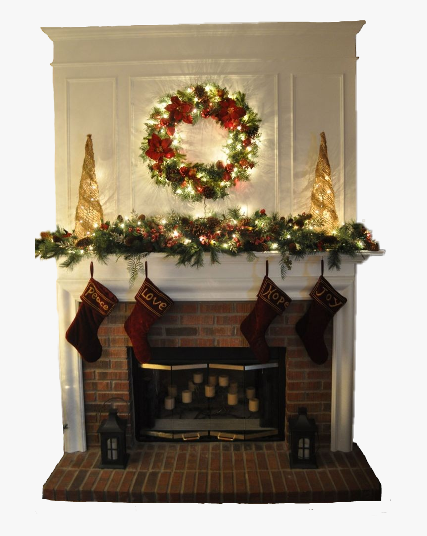#chimney #christmas #fireplace #newyear #aesthetic - Christmas Fireplace Garland Ideas, HD Png Download, Free Download