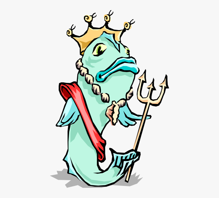 Vector Illustration Of Fish Dressed As Greek God Poseidon - Fish With A Crown, HD Png Download, Free Download