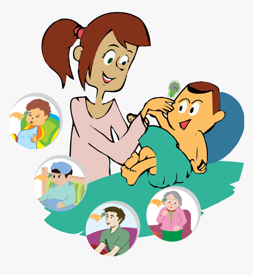 Digital Baby Thermometer Non-contact Forehead Thermometer - Cartoon Mother And Baby, HD Png Download, Free Download