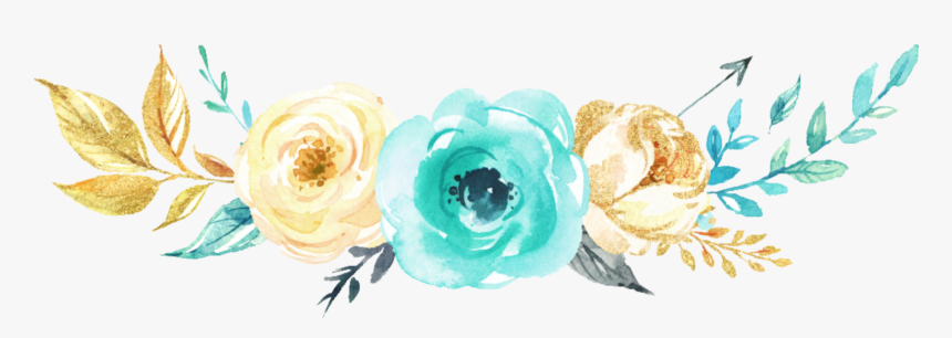 #watercolor #flowers #mint #teal #gold #silver #grey, HD Png Download, Free Download