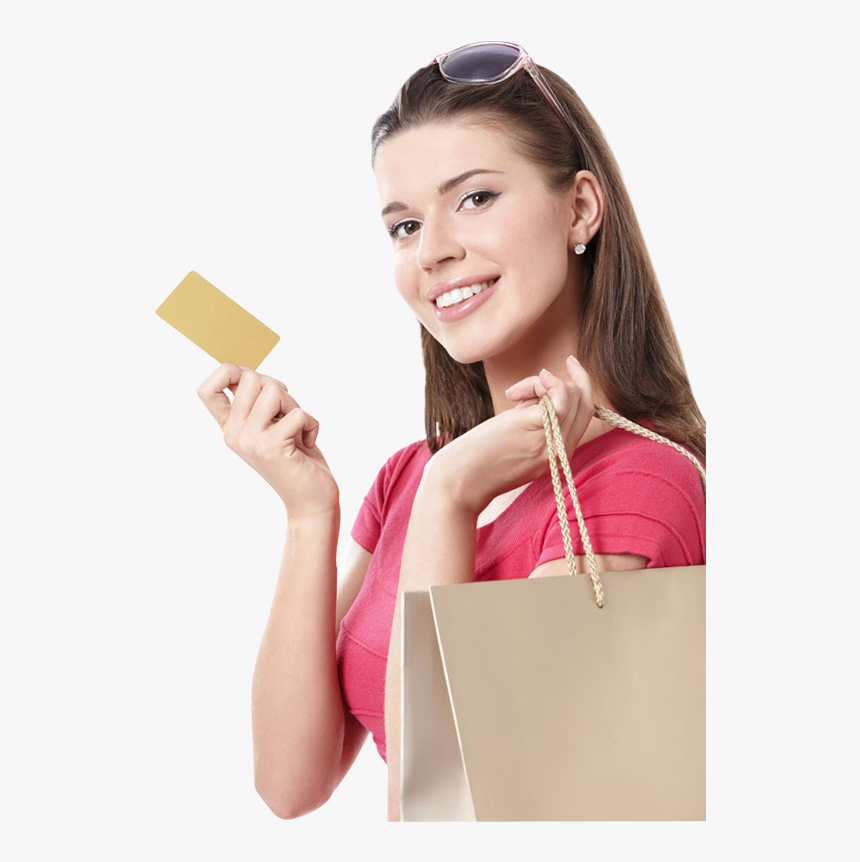 Выбирая покупку или расплачиваясь сумку. Девушка с карточкой. Девушка с кредиткой. Девушка с карточкой в руках. Девушка с кредитной картой.