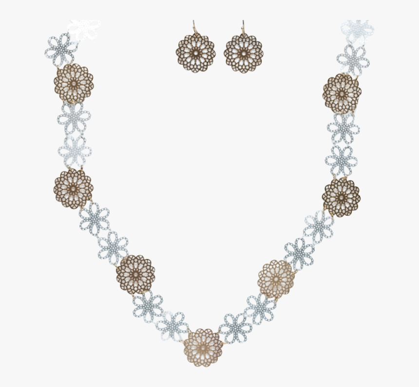 2 Tone Filigree Long Flower Necklace And Earrings Set, HD Png Download, Free Download