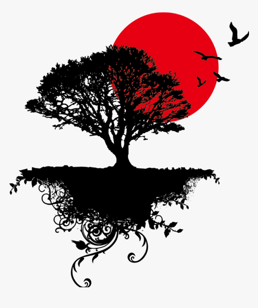 #tree #birds #sun #roots - Black Silhouette Tree Bird, HD Png Download, Free Download