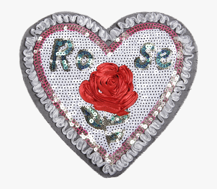Stock Ribbon Red Rose In Heart Sequin Patch - Needlework, HD Png Download, Free Download