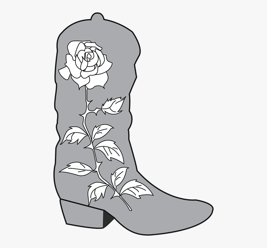 Cowboy, Boot, Rose, Wyoming, Western, Country, Leather - Clipart Of Cowgirl Boots, HD Png Download, Free Download