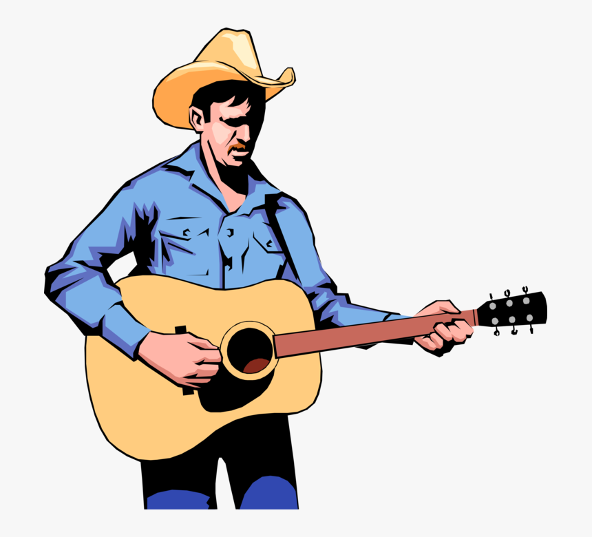 Vector Illustration Of Western Cowboy Country Musician - Guitar Player Cartoon Png, Transparent Png, Free Download