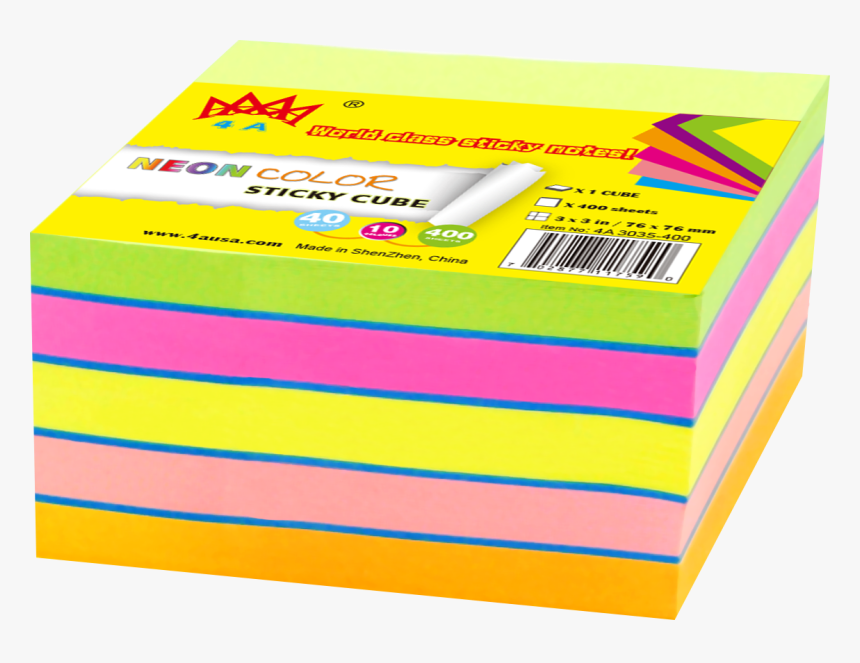 4a Sticky Note Cube In Ultra Colors Neon Assorted Total - Box, HD Png Download, Free Download