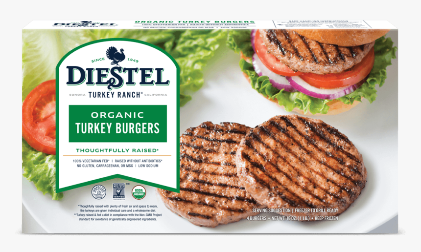 Dfr Organic Quarter Pound Frozen Turkey Burger Rendering - Diestel Turkey Burgers, HD Png Download, Free Download