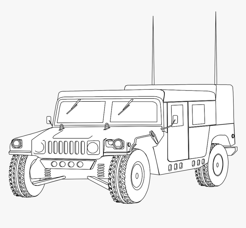 Hummer, Humvee, Vehicle, Military, Jeep, Outline, Car - Draw A Army Hummer, HD Png Download, Free Download
