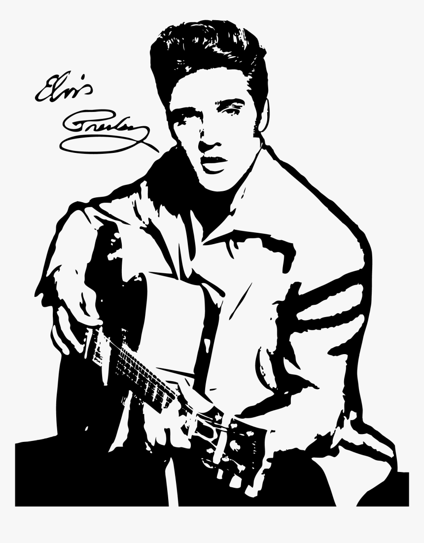 Elvis Presley Drawing Silhouette Black And White Clip - Outline Elvis Presley Drawing, HD Png Download, Free Download