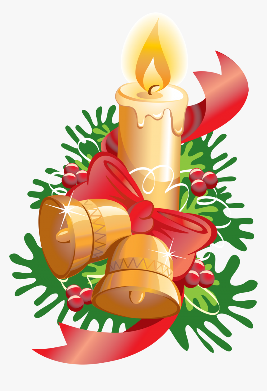 Christmas Candle With Bells And Ribbon Png Image, Transparent Png, Free Download