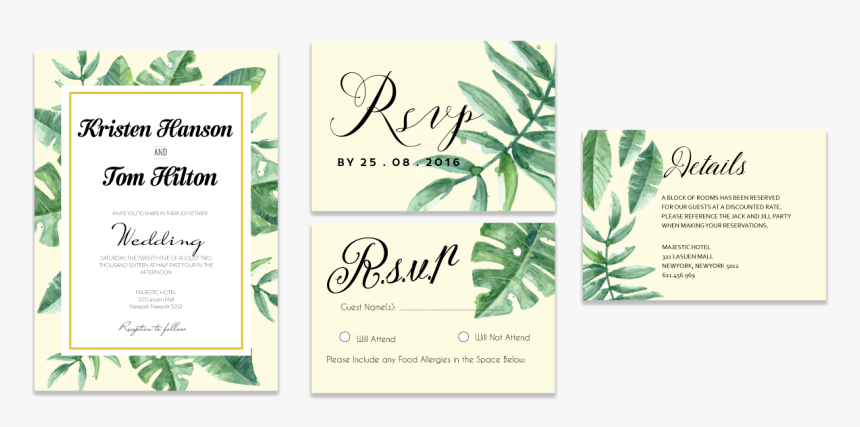 Tropical Leaves Invitation Set, HD Png Download, Free Download
