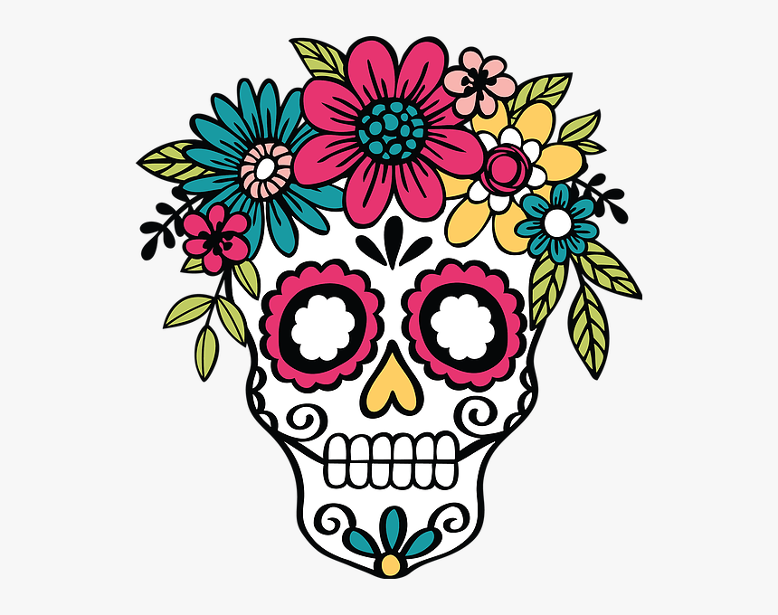 Day Of The Dead Skull With Flowers, HD Png Download, Free Download
