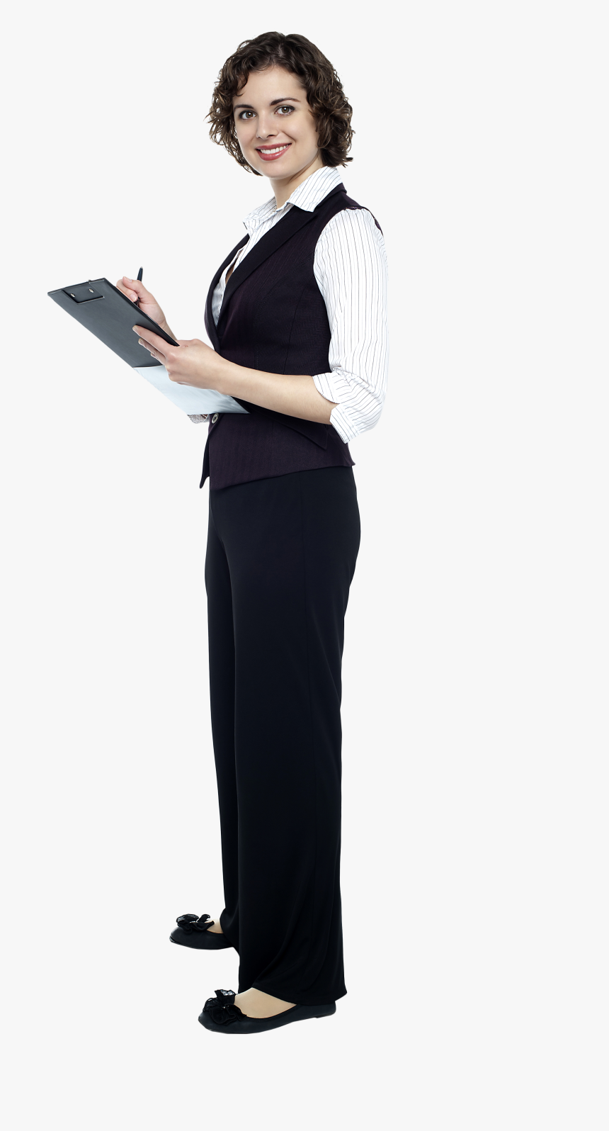 Business Woman Standing Png - Person With Clipboard Png, Transparent Png, Free Download