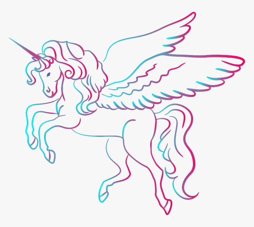 Winged Unicorn Clipart - Drawing Unicorn Line Art, HD Png Download, Free Download