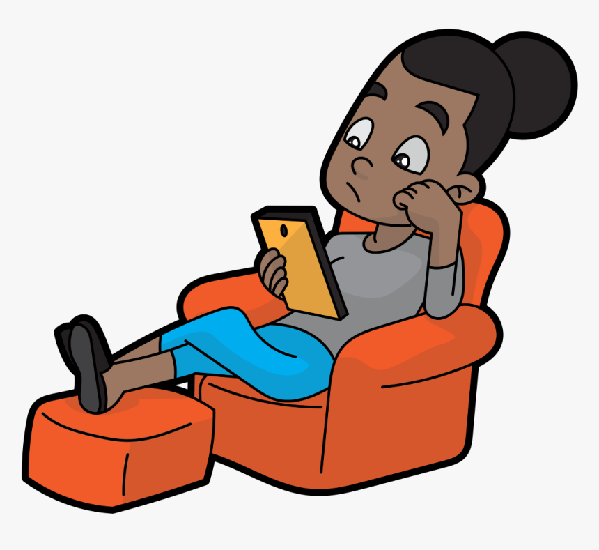 Cartoon Black Woman Using Her Mobile Tablet - Woman On Mobile Cartoon, HD Png Download, Free Download