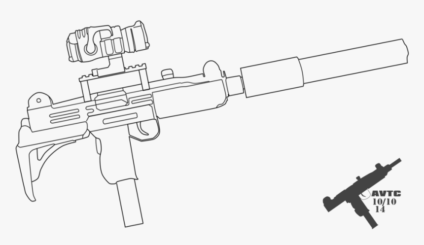 Drawing Pistol Uzi - Gun Drawings Uzi, HD Png Download, Free Download