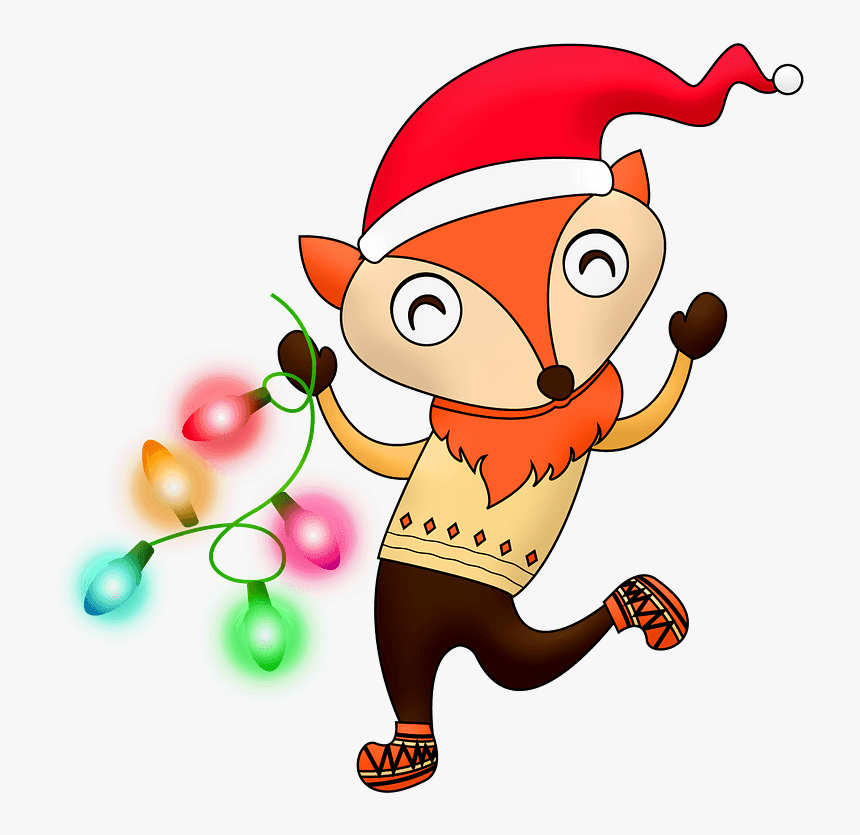 Christmas Fox With Garland Clipart - Free Christmas Fox Clip Art, HD Png Download, Free Download
