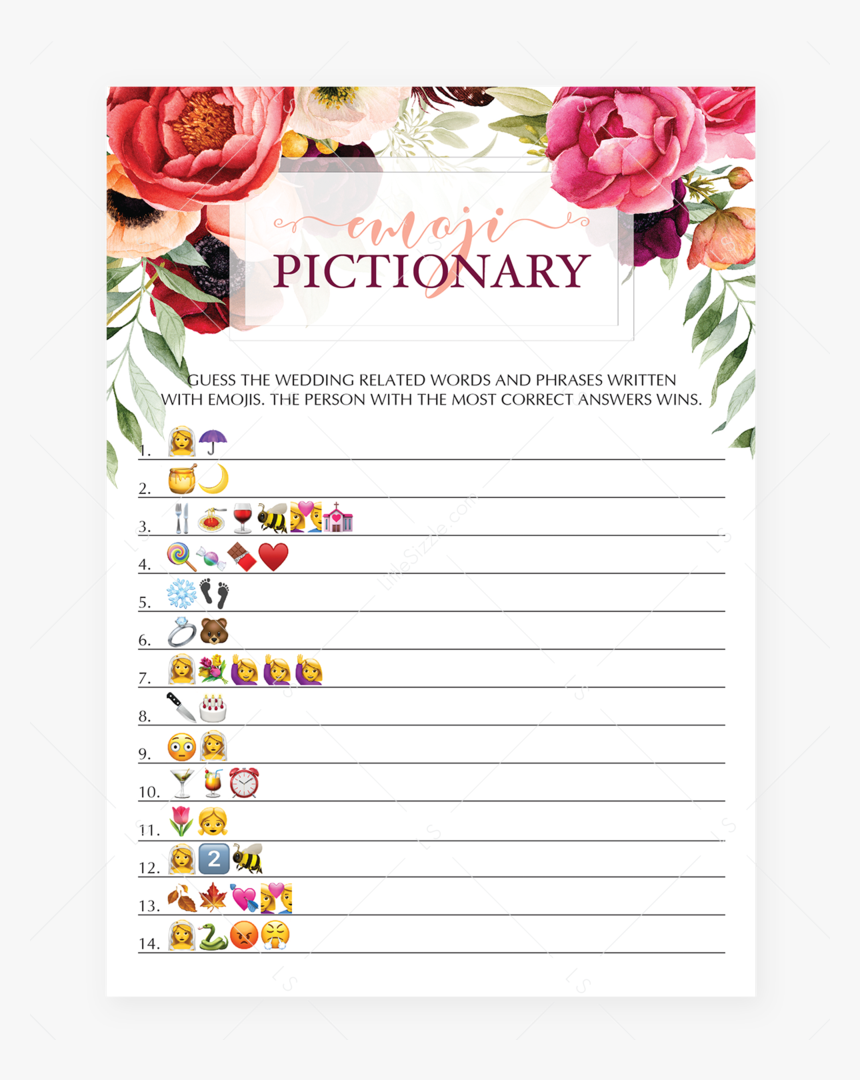 Emoji Pictionary Boho Theme Bridal Shower Game By Littlesizzle"
 - Bridal Shower Emoji Game, HD Png Download, Free Download