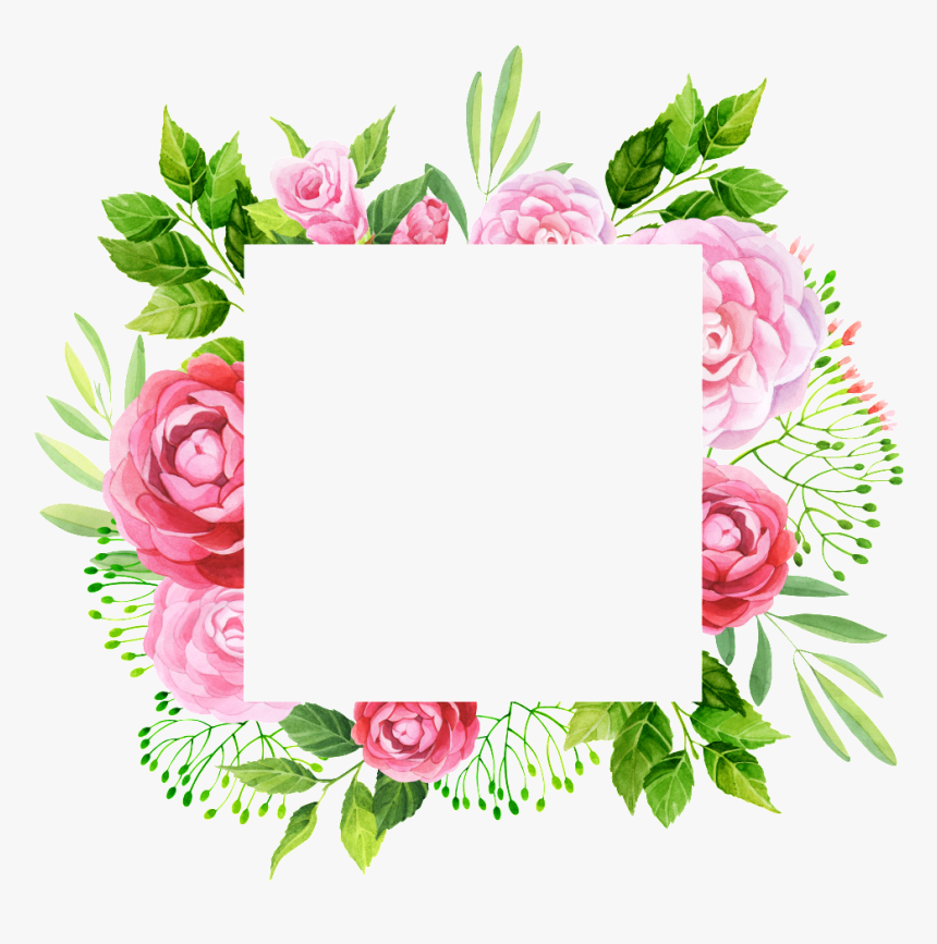 Hand Painted Peony Flower Frame Png Transparent - Square Leaf Frame Png, Png Download, Free Download
