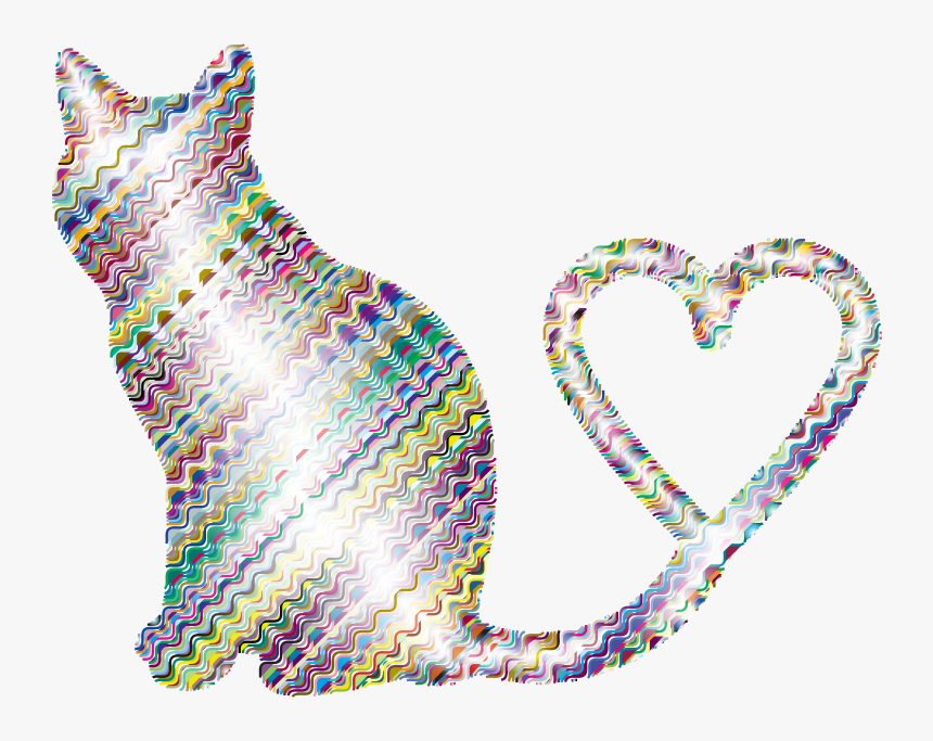 Cat 2 Silhouette Heart Tail Waves - Transparent Cat Body Silhouette, HD Png Download, Free Download