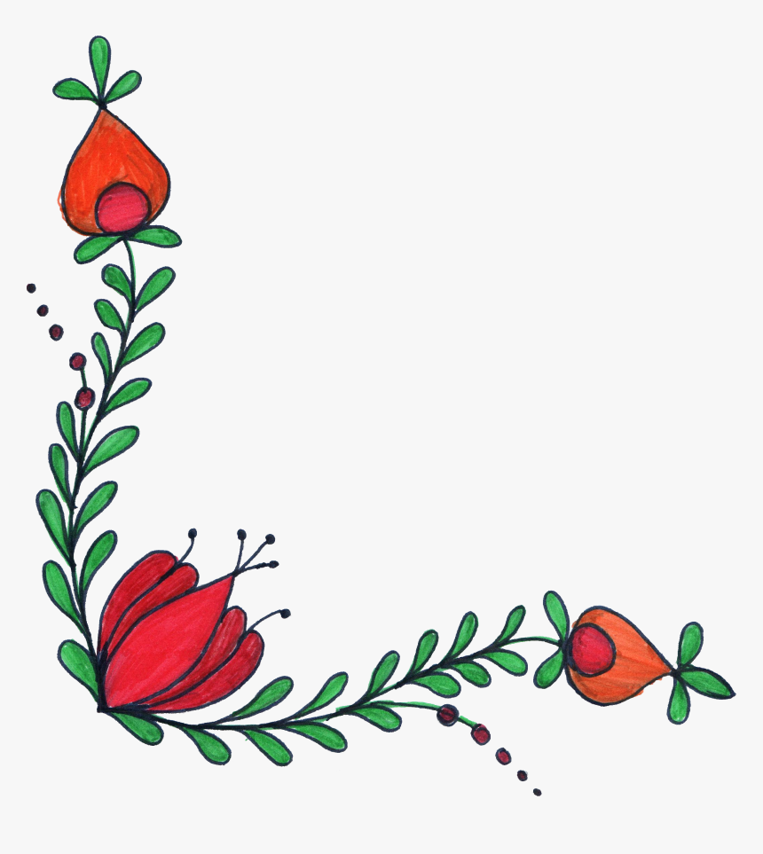 Flower Corner Border Drawing, HD Png Download - kindpng