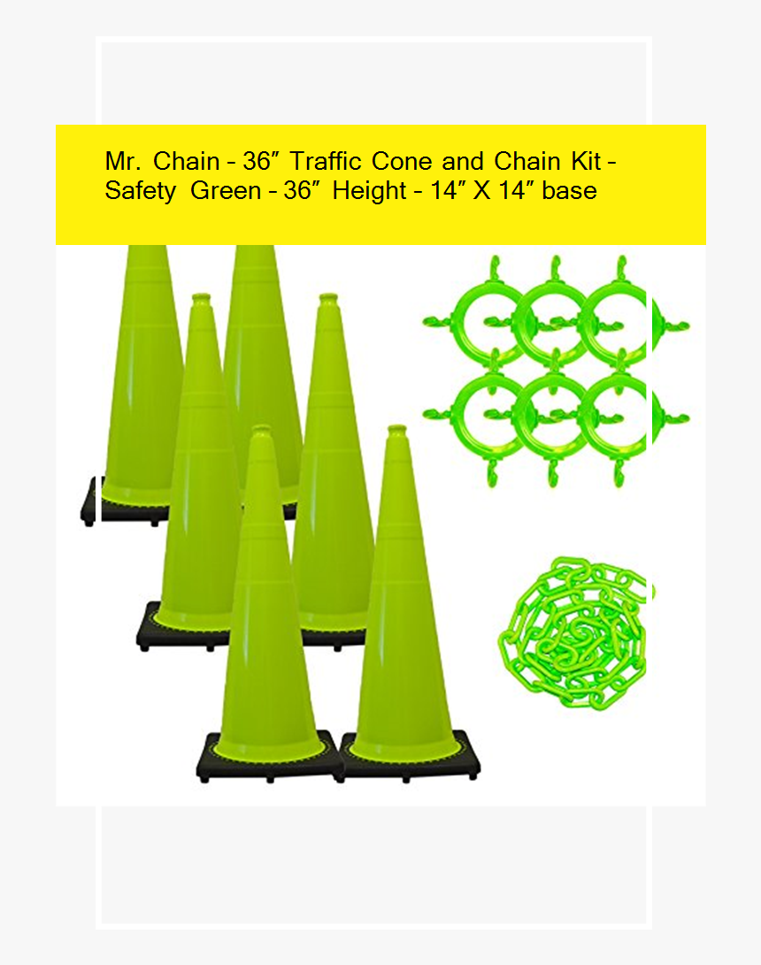 Chain 36″ Traffic Cone And Chain Kit Safety Green 36″ - Tree, HD Png Download, Free Download