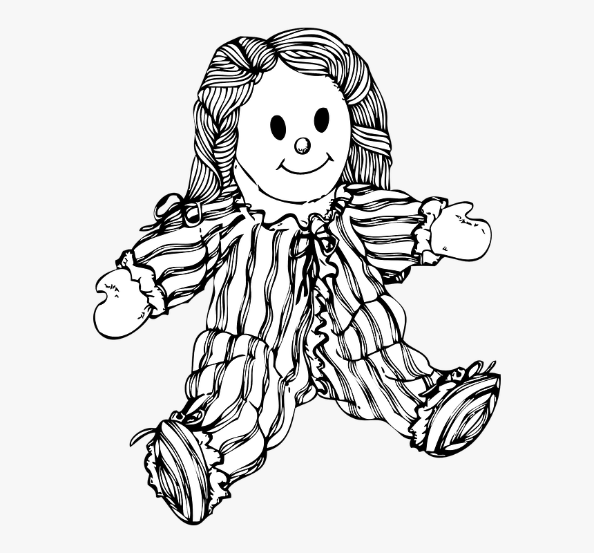 Doll, Toy, Raggedy Ann, Raggedy Andy, Stuffed Toy - Black And White Cartoon Doll, HD Png Download, Free Download