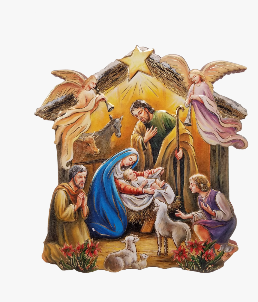 Nativity With Holy Family, Angels, Animals On A Wall - Holy Family Png ...