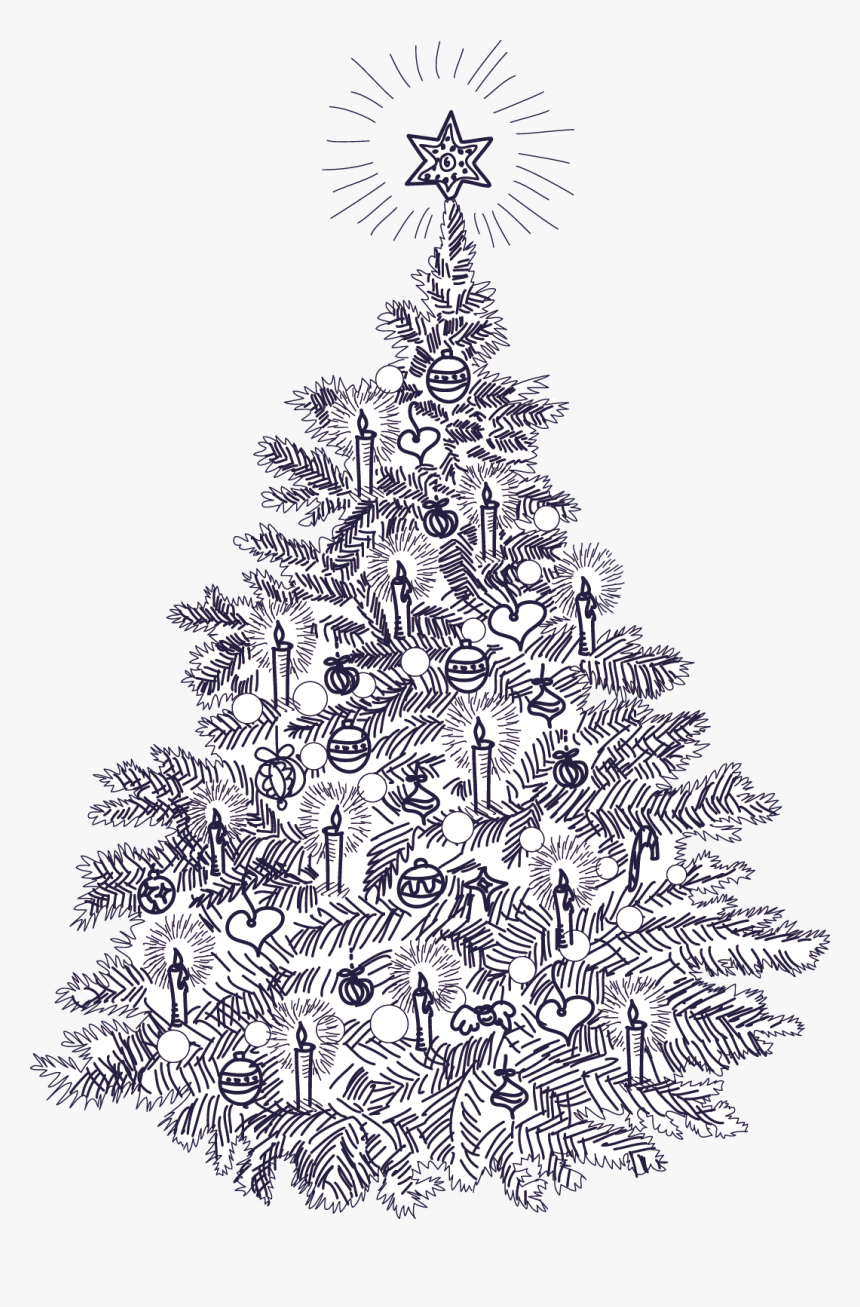 Clip Art Black And White Christmas Cards - Vintage Illustration Christmas Tree, HD Png Download, Free Download