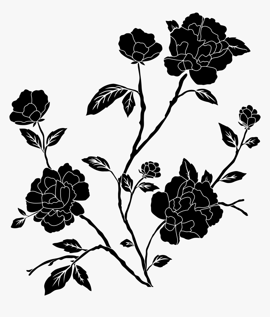 Vintage Flower Clipart Black And White - Black And White Png Flower, Transparent Png, Free Download