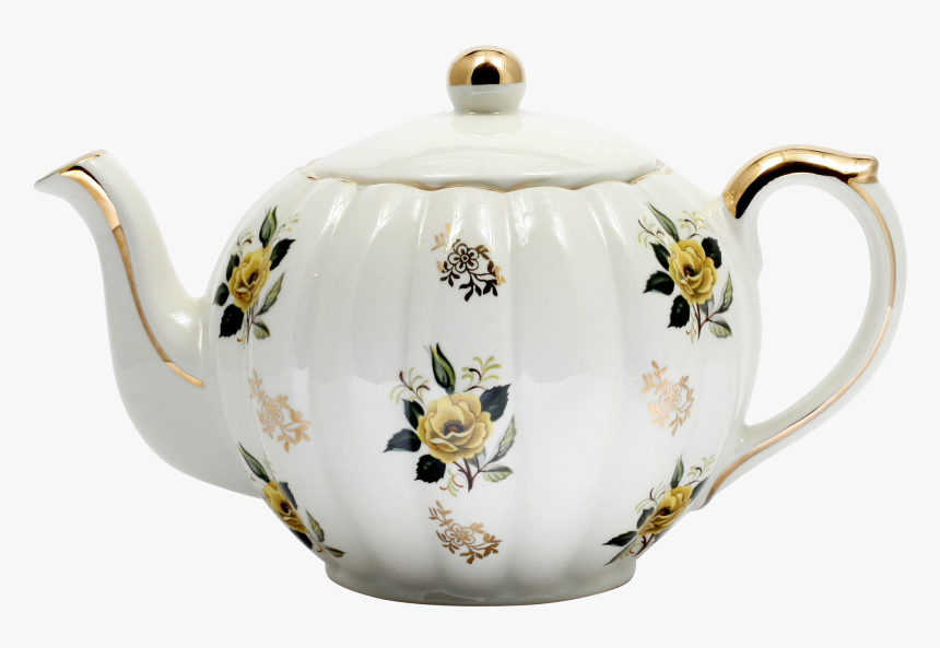 English Teapot With Yellow Flowers And Gold Accents - Teapot, HD Png Download, Free Download