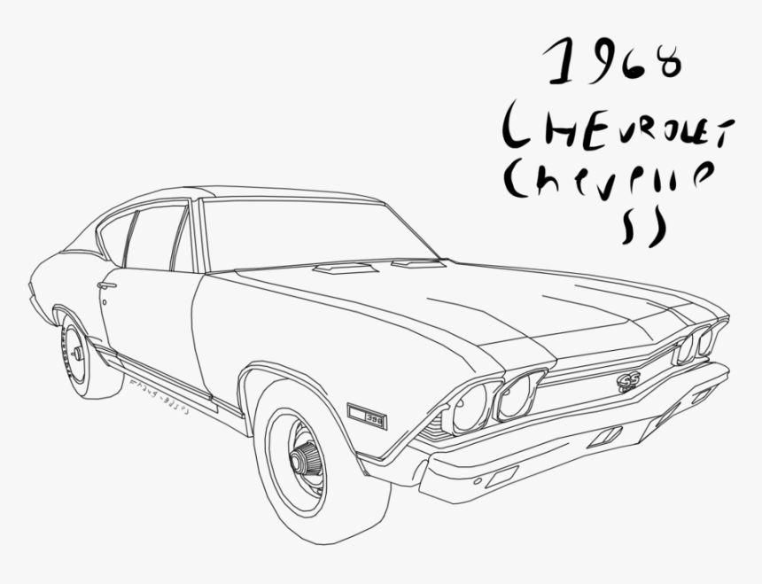 Chevy Svg Drawing - 1968 Chevelle Ss Drawing, HD Png Download, Free Download