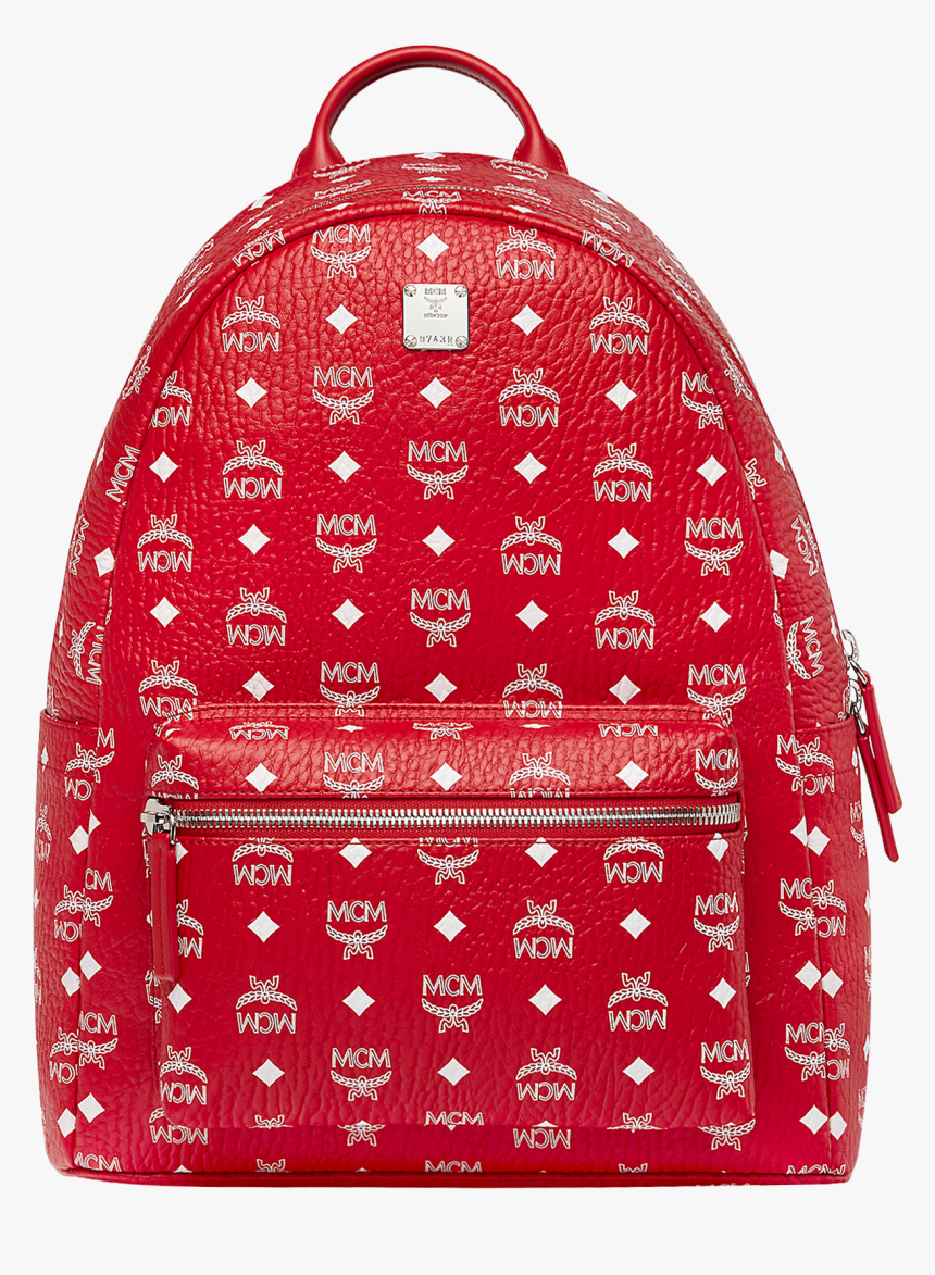 red mcm backpack