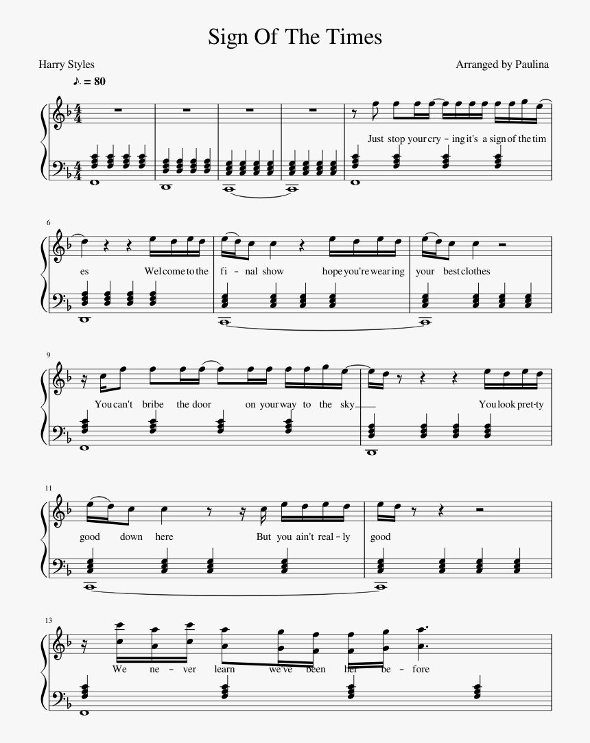 Sign Of The Times Piano Sheet Music, HD Png Download, Free Download