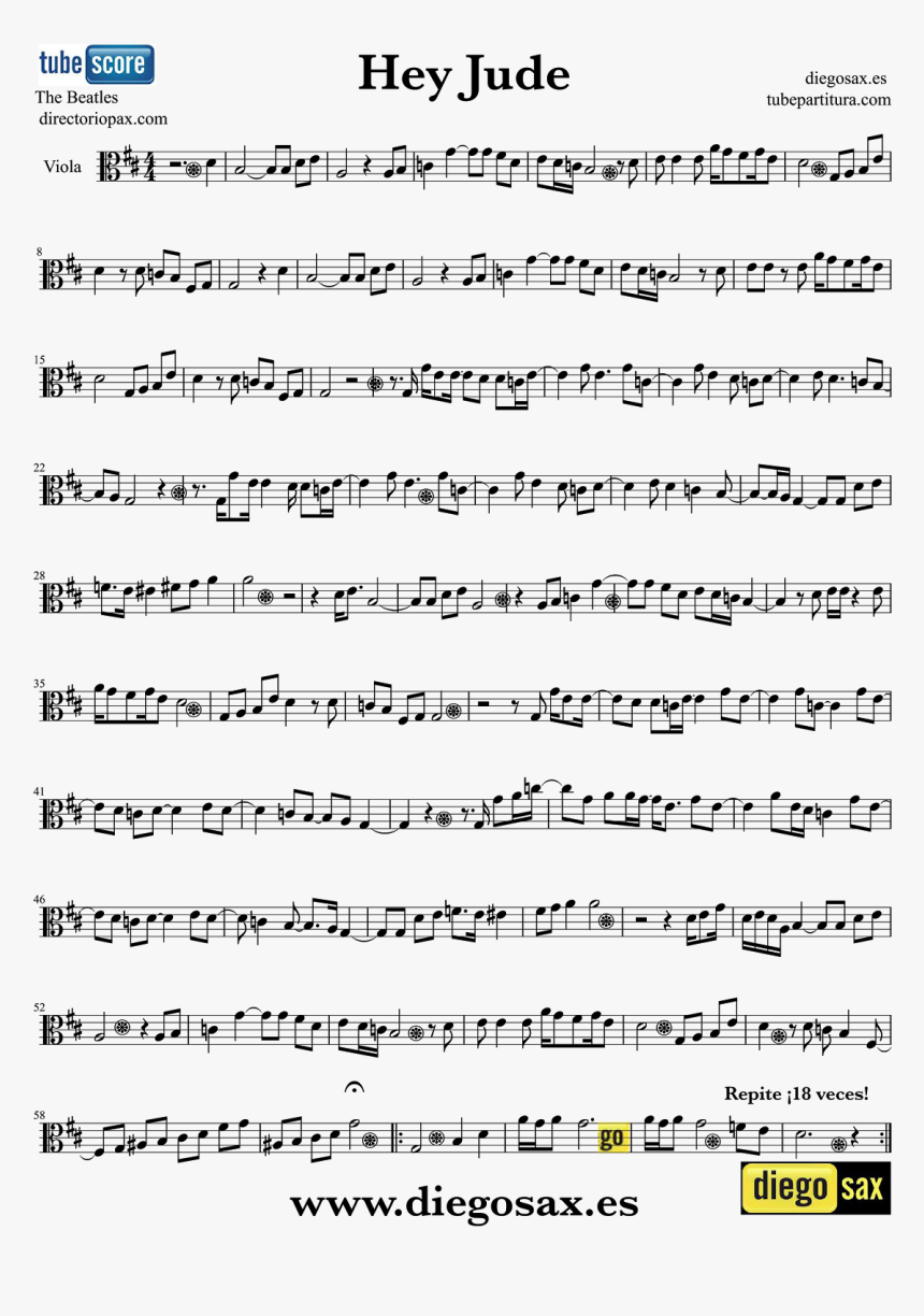 Hey Jude Sheet Music For Viola, HD Png Download, Free Download