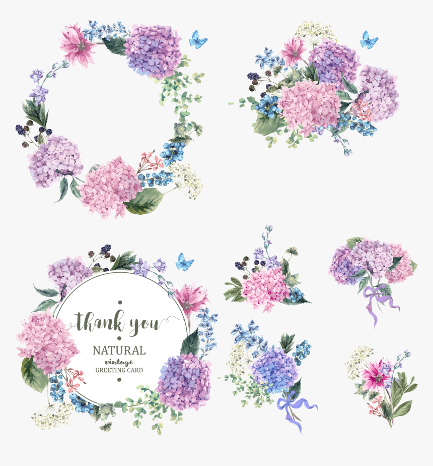 Flower Garden Blossom Hydrangea Wreath Bouquet Vector - Floral Circle Png, Transparent Png, Free Download