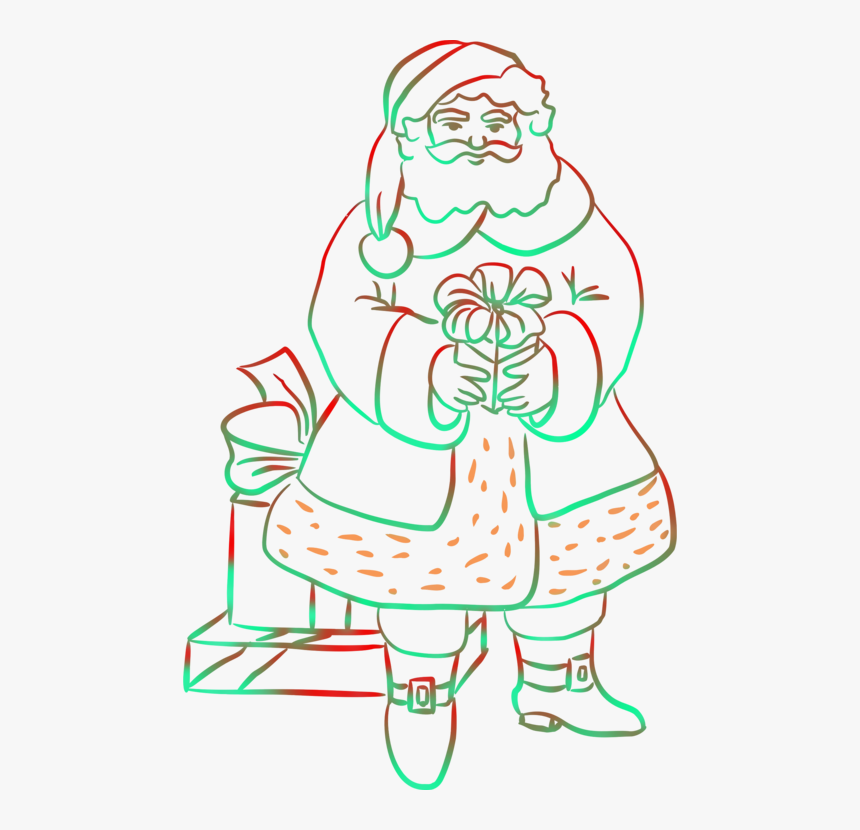 Line Art,christmas Decoration,art - Christmas Tree And Santa Claus Drawing, HD Png Download, Free Download