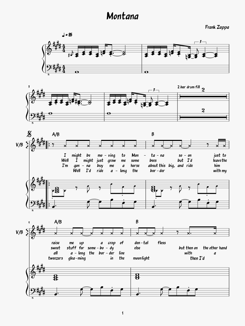 Montana Sheet Music Composed By Frank Zappa 1 Of - Montana Music Sheet, HD Png Download, Free Download