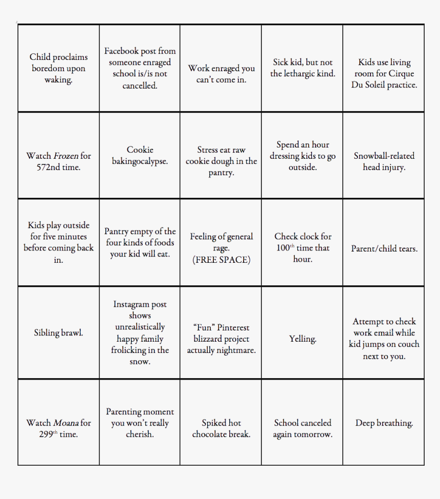 Parenting Blizzard Bingo, HD Png Download, Free Download