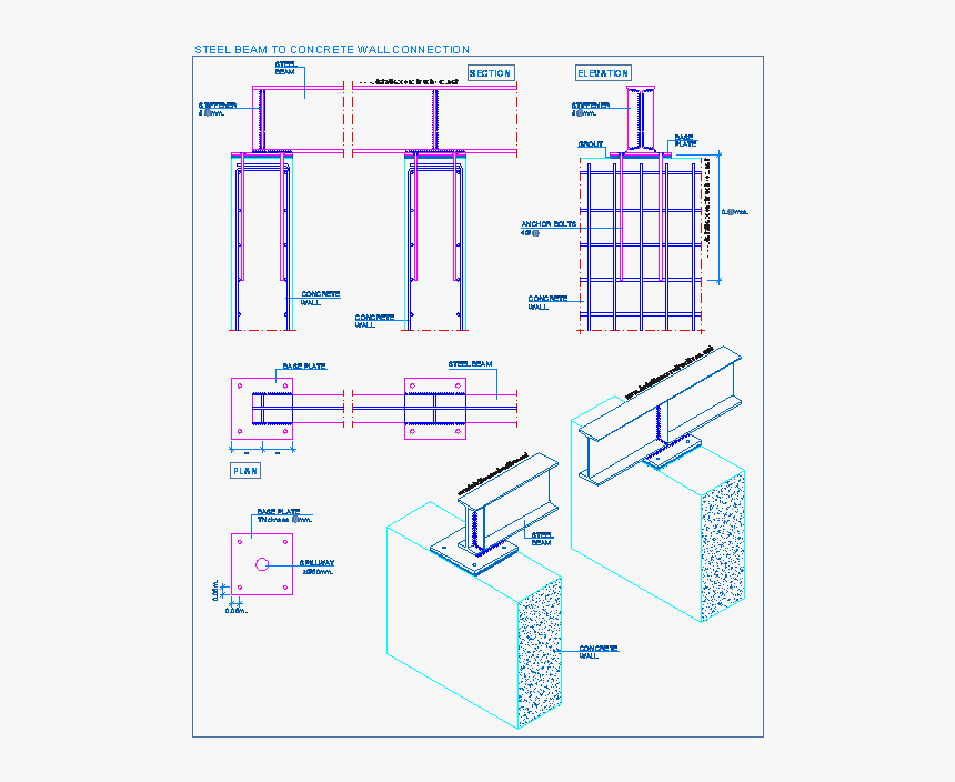 Retaining Walls - Steel To Concrete Connection Detail, HD Png Download, Free Download