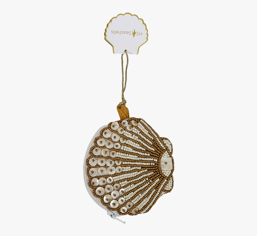 Beaded Scallop Purse Gold & Creme Beads Gold Back 4" - Locket, HD Png Download, Free Download