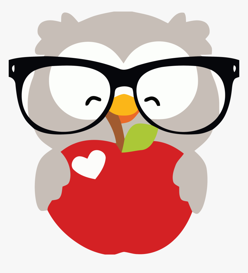 Glasses Happy Owl And Apple Clipart Png - Owl With Apple Clipart, Transparent Png, Free Download