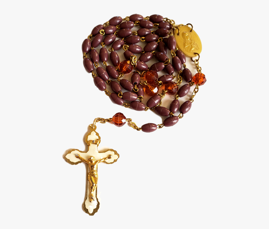 Religious Rosary Acrylic Brown And Gold Beads - Christian Cross, HD Png Download, Free Download
