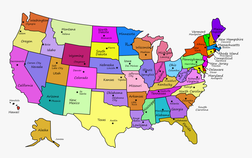 Map Of Usa States With Names And Capitals, HD Png Download, Free Download