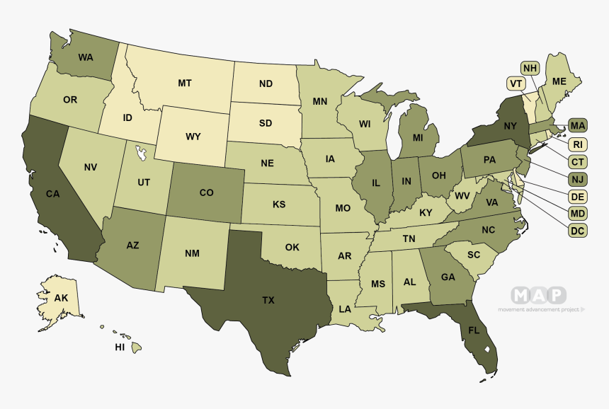 United States Map - Abortion Clinics Per State 2018, HD Png Download, Free Download