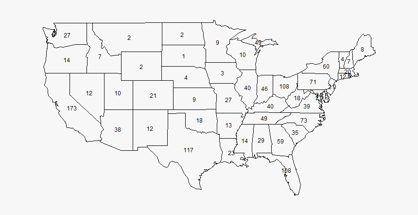 Us Map With Counts - Map Of The United States With Numbers, HD Png Download, Free Download